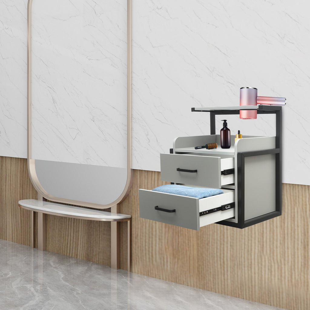 Wall-Mount Salon Station Cabinet with 2 Drawers for Beauty & Barber Shops