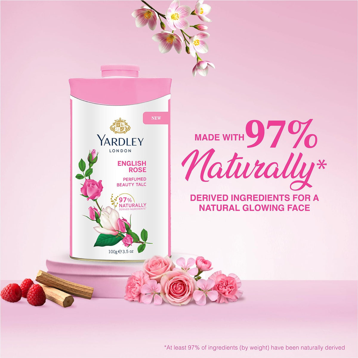 English Rose Perfumed Deodorizing Talc - Fine Body Powder for Freshness