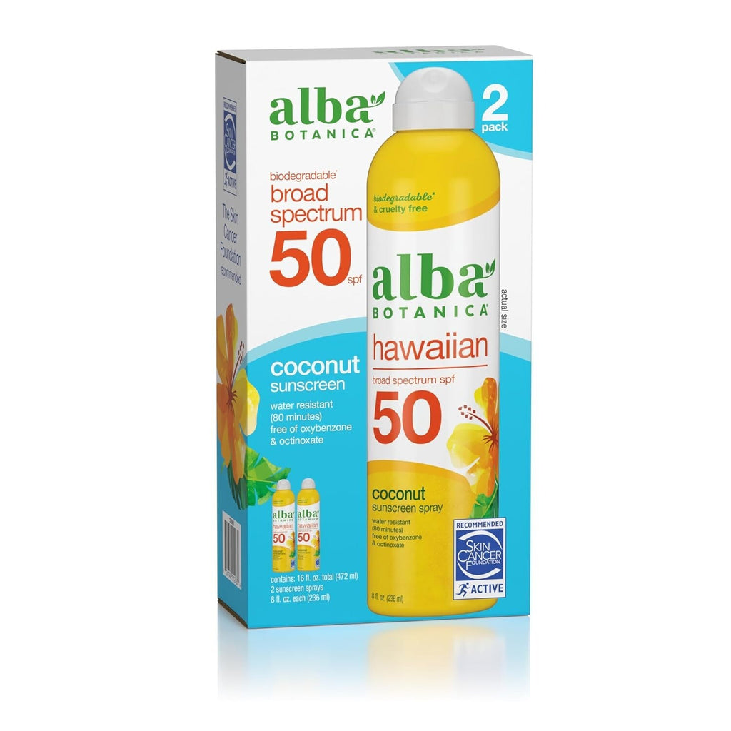 Water Resistant Sunscreen Spray SPF 50 - Hawaiian Coconut, 8 oz, 2-Pack