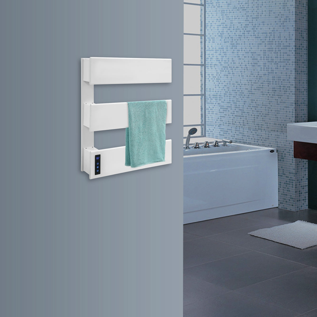 Wall-Mounted Electric Towel Warmer with 3 Tiers - 110V White Aluminum