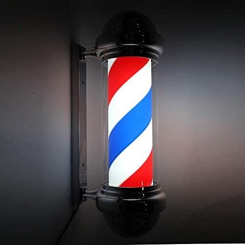 Rotating LED Barber Pole Light for Barbershop Signage - Red White Blue