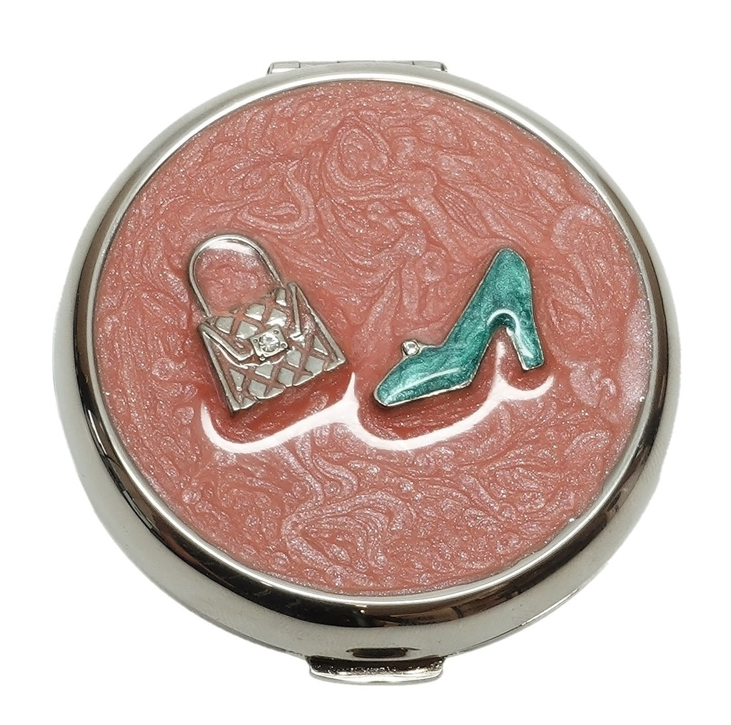 European Handmade Magnifying Mirror in Black Purse with High Heel Design