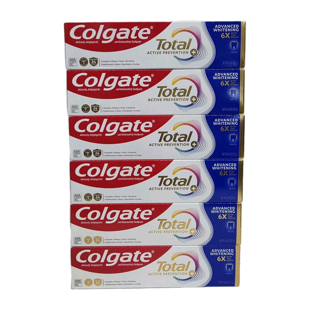 Colgate Total Advanced Whitening Toothpaste 6 Pack - 6.4oz Each, Fluoride Enamel Care