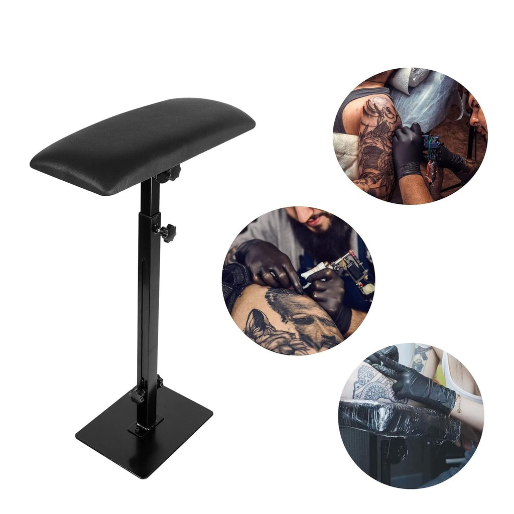 Adjustable Leather Arm Rest Tattoo Stand – Foldable, Stainless Steel Frame