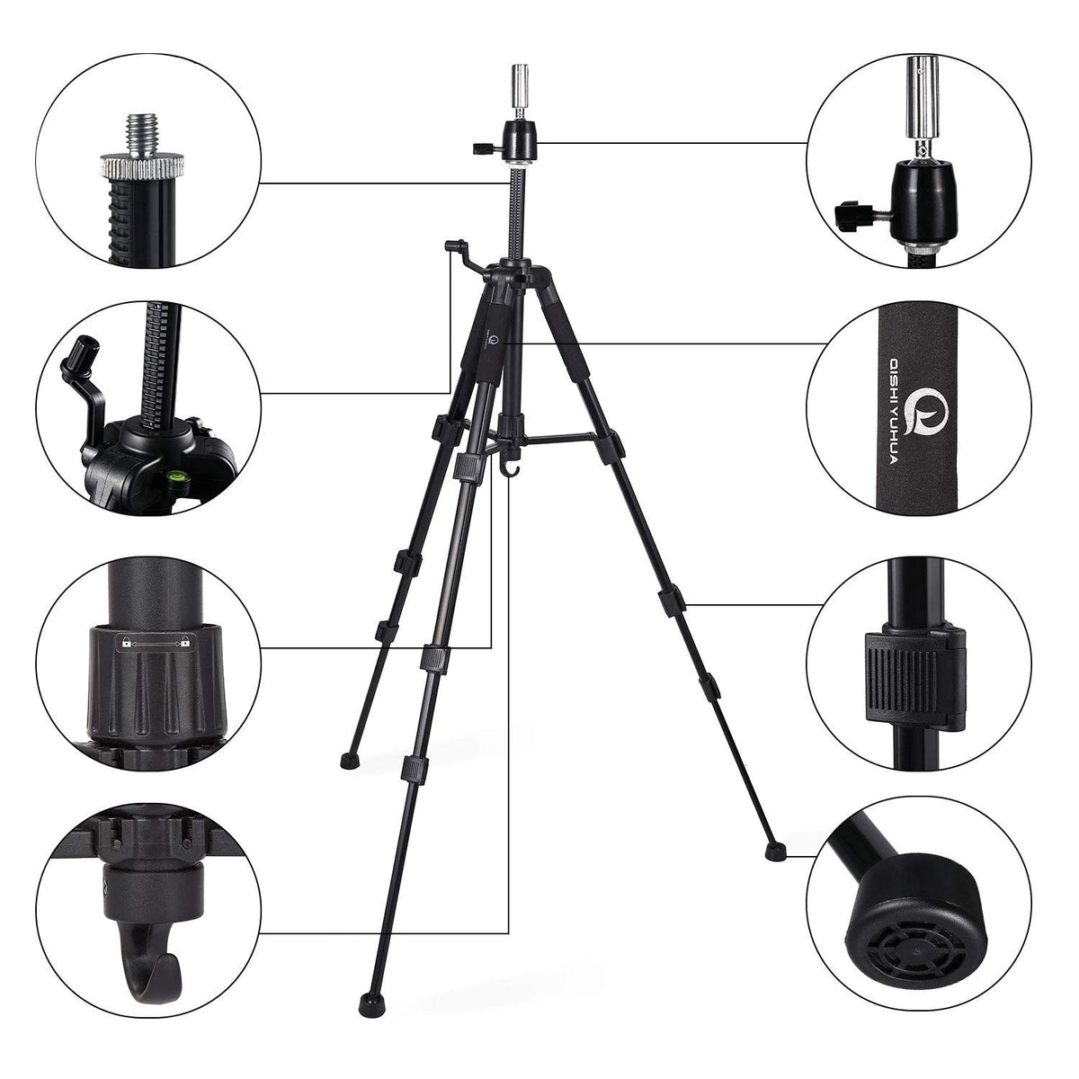 Adjustable Wig Stand Tripod with Non-Slip Base for Mannequin Heads