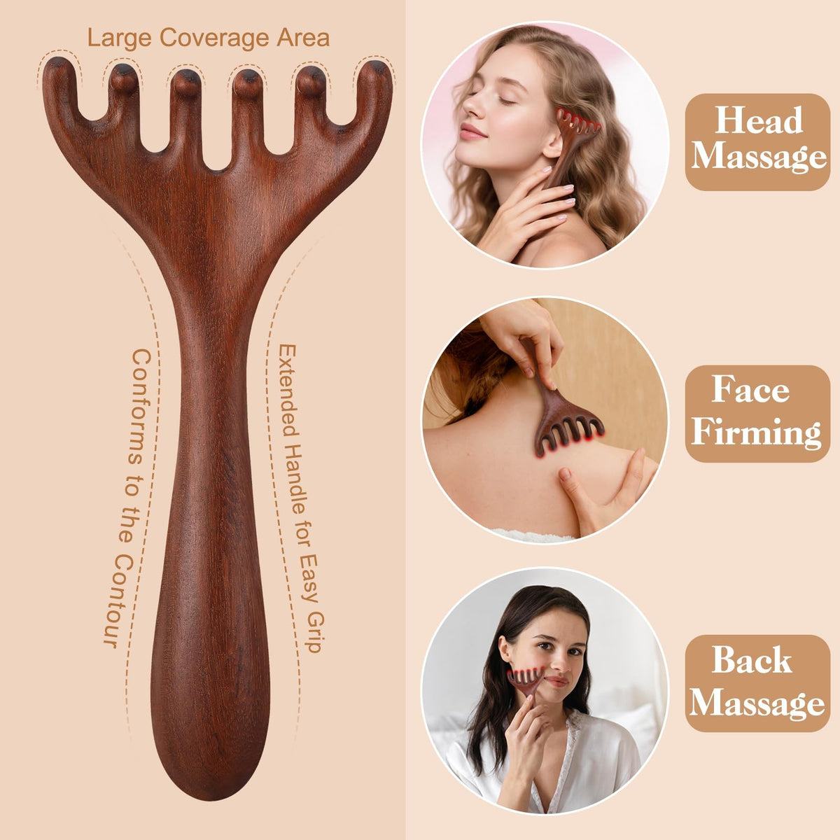 Wooden Scalp Massager Tool & Dreadlock Comb Set - Long Handle, 3 Pack