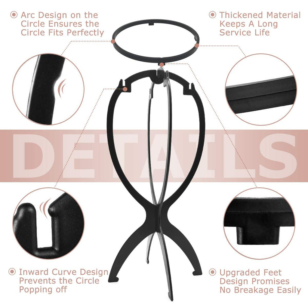 Wig Stand Holder for Multiple Short Wigs, Travel Collapsible Mannequin Head - Black