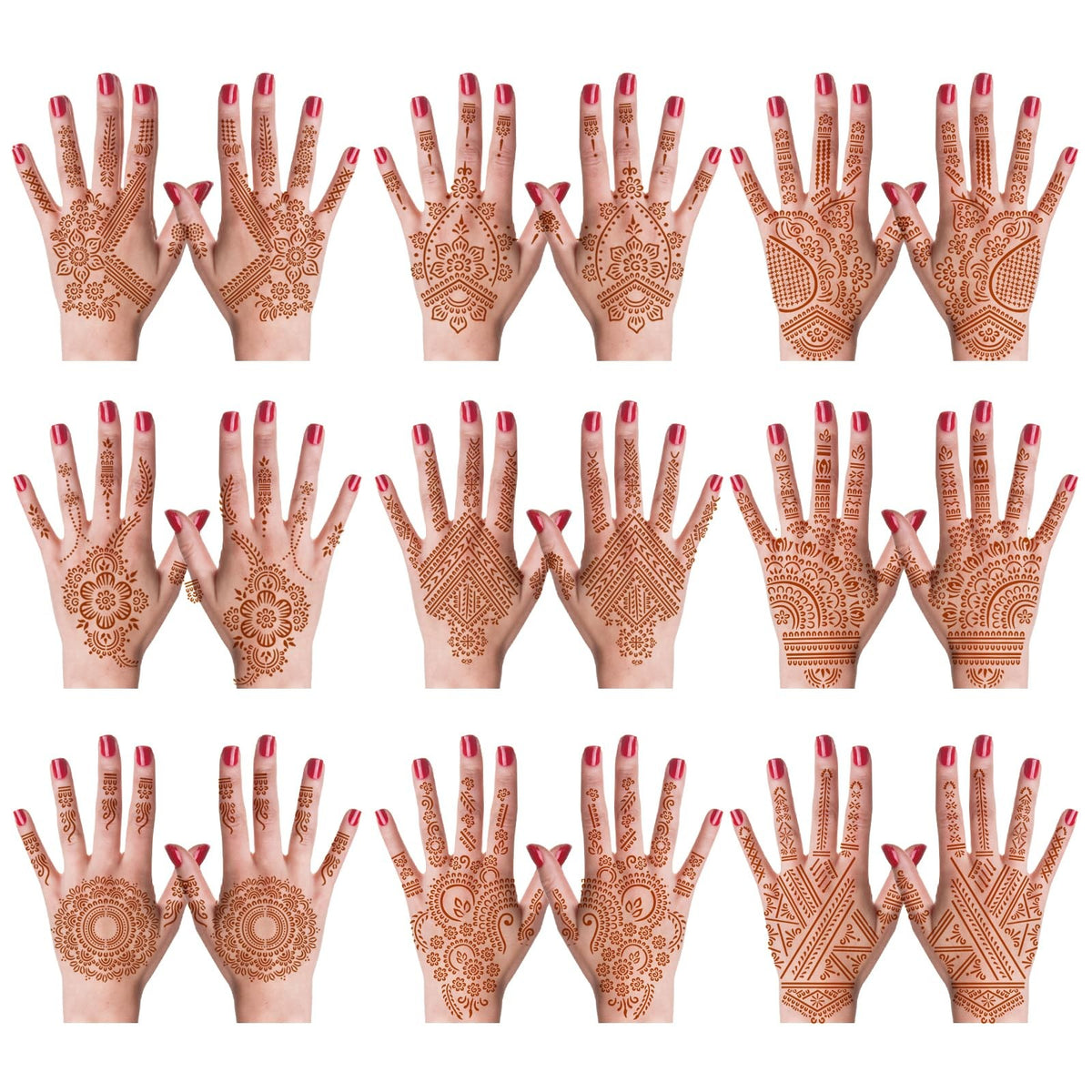 Henna Tattoo Stencil Kit – 18 Self-Adhesive Mehndi Templates for Hands & Body Art
