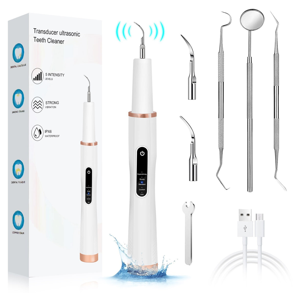 Rechargeable Ultrasonic Teeth Cleaning Kit for Tartar & Plaque Removal