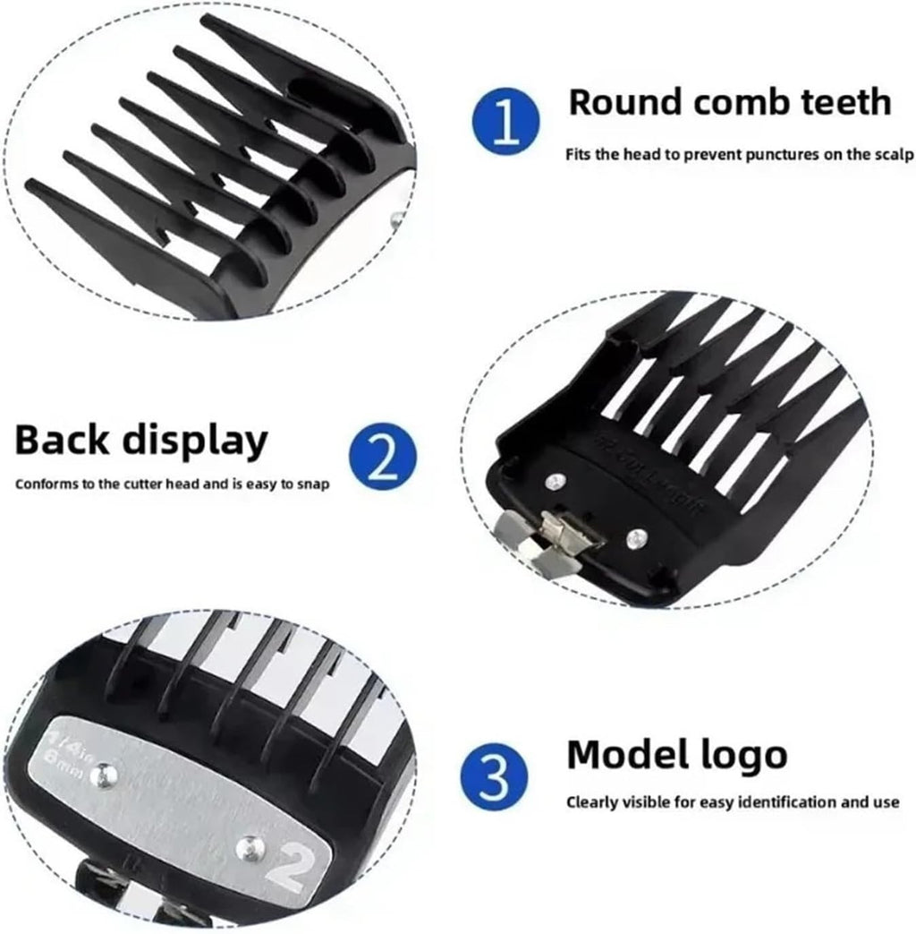 8Pcs Hair Clipper Guide Comb Set Universal Trimmer Attachments Silver