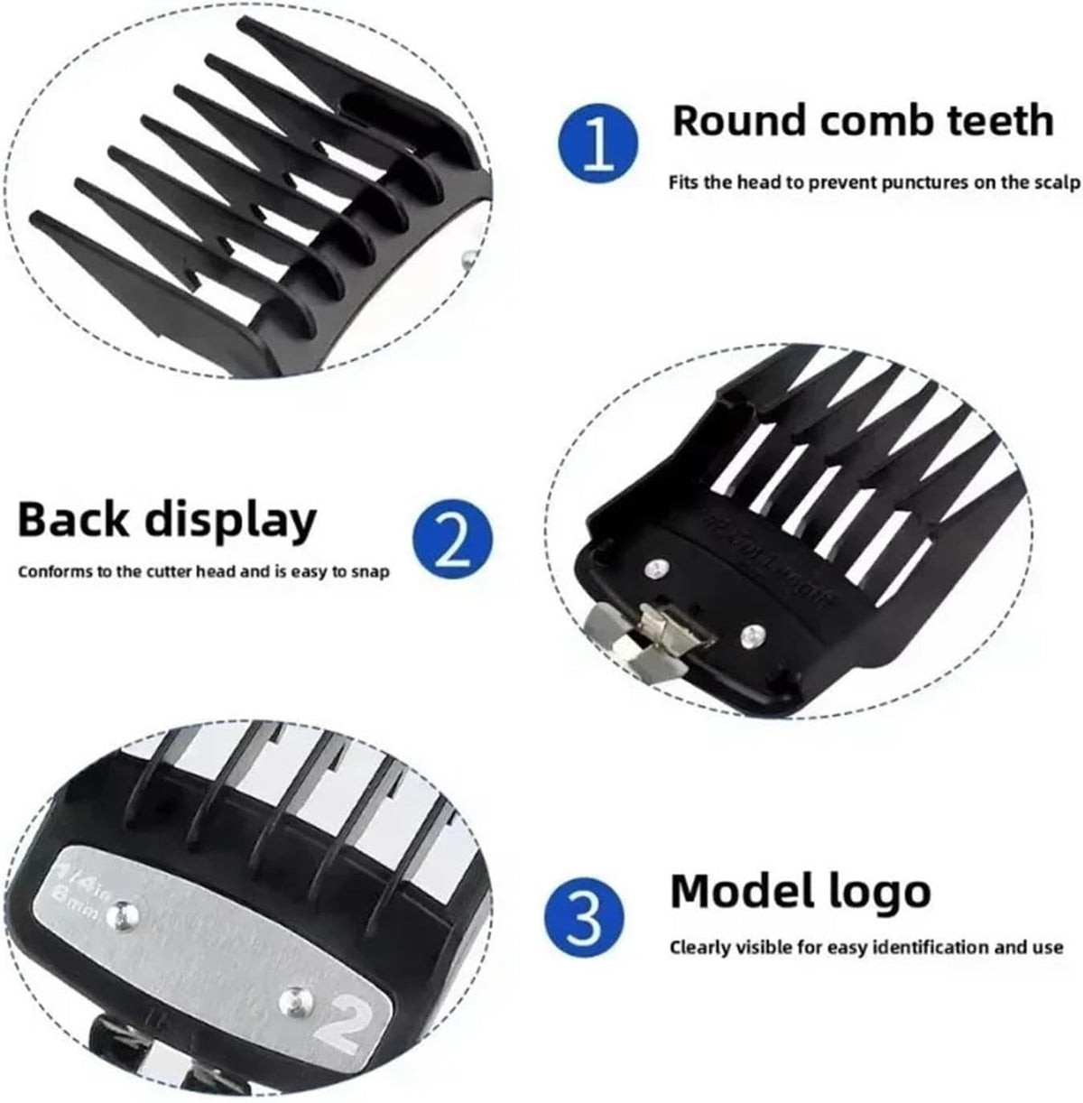 8Pcs Hair Clipper Guide Comb Set Universal Trimmer Attachments Silver