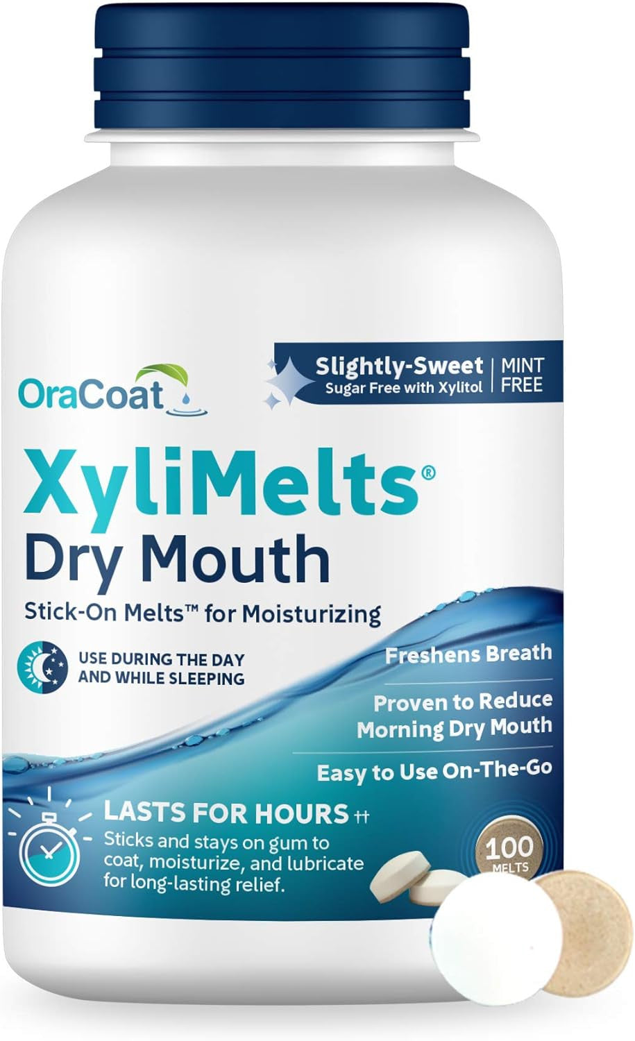 Dry Mouth Relief Xylimelts with Xylitol - 100 Moisturizing Stick-On Discs for Long-Lasting Comfort
