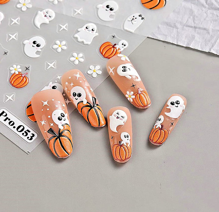 Halloween Nail Stickers Ghost Pumpkin Embossed Decals for Nail Art