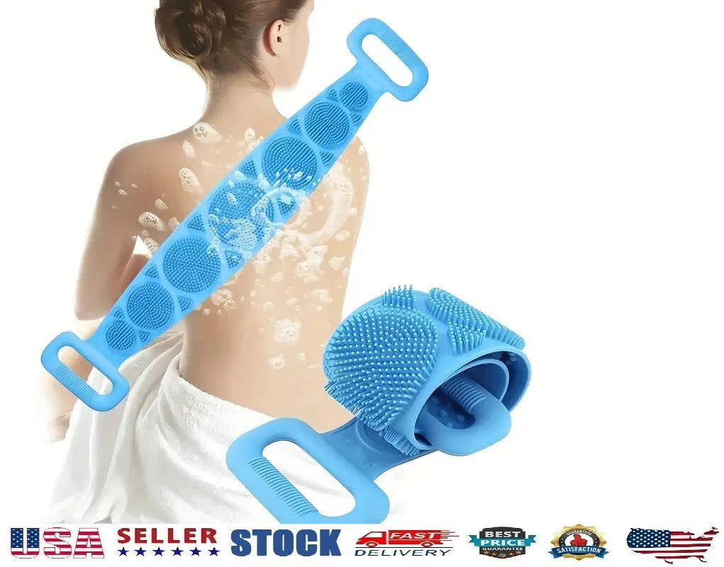 Silicone Back Scrubber Double Sided Bathing Brush for Skin Exfoliation