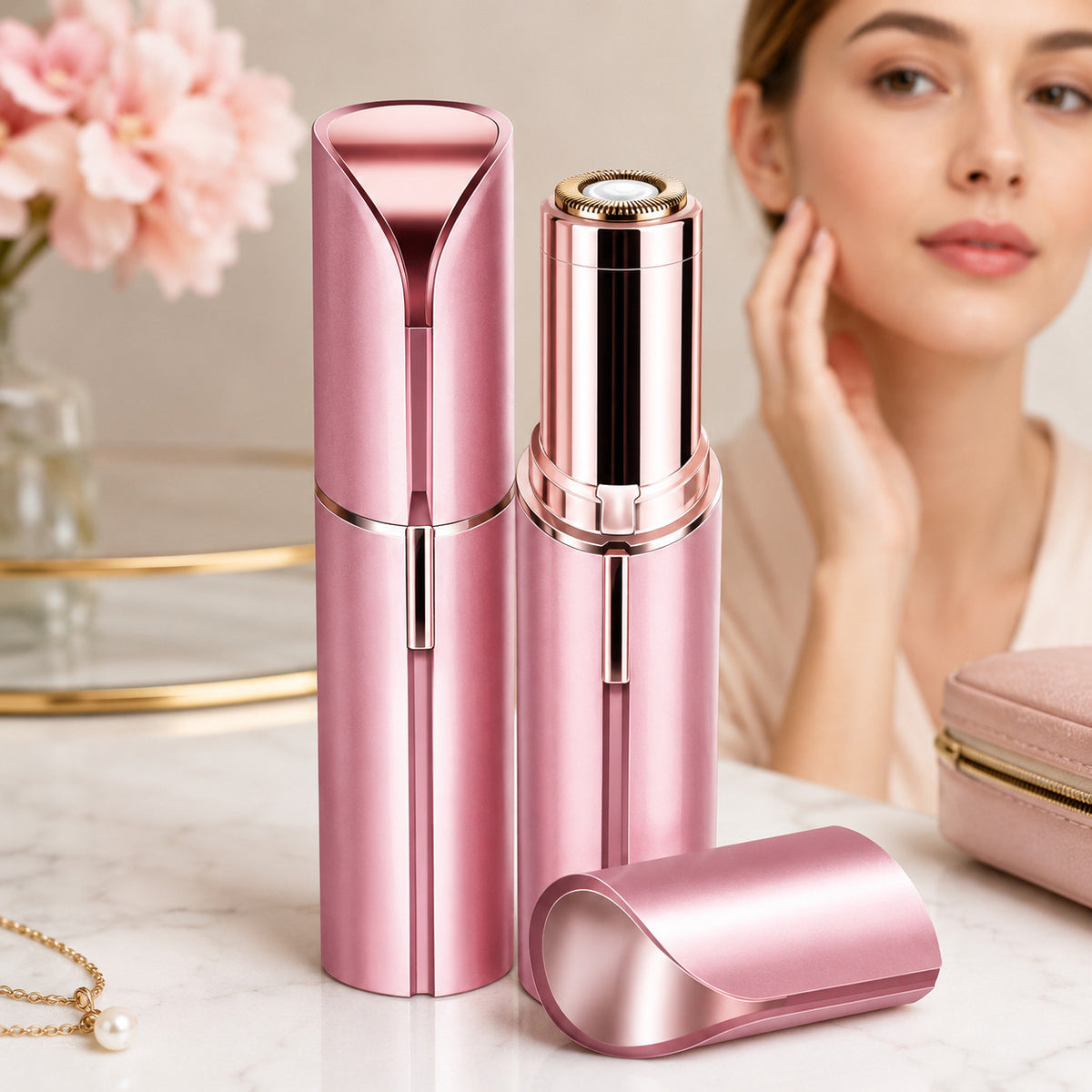 Electric Facial Hair Remover & Trimmer - Painless Lipstick-Shaped Device for Women