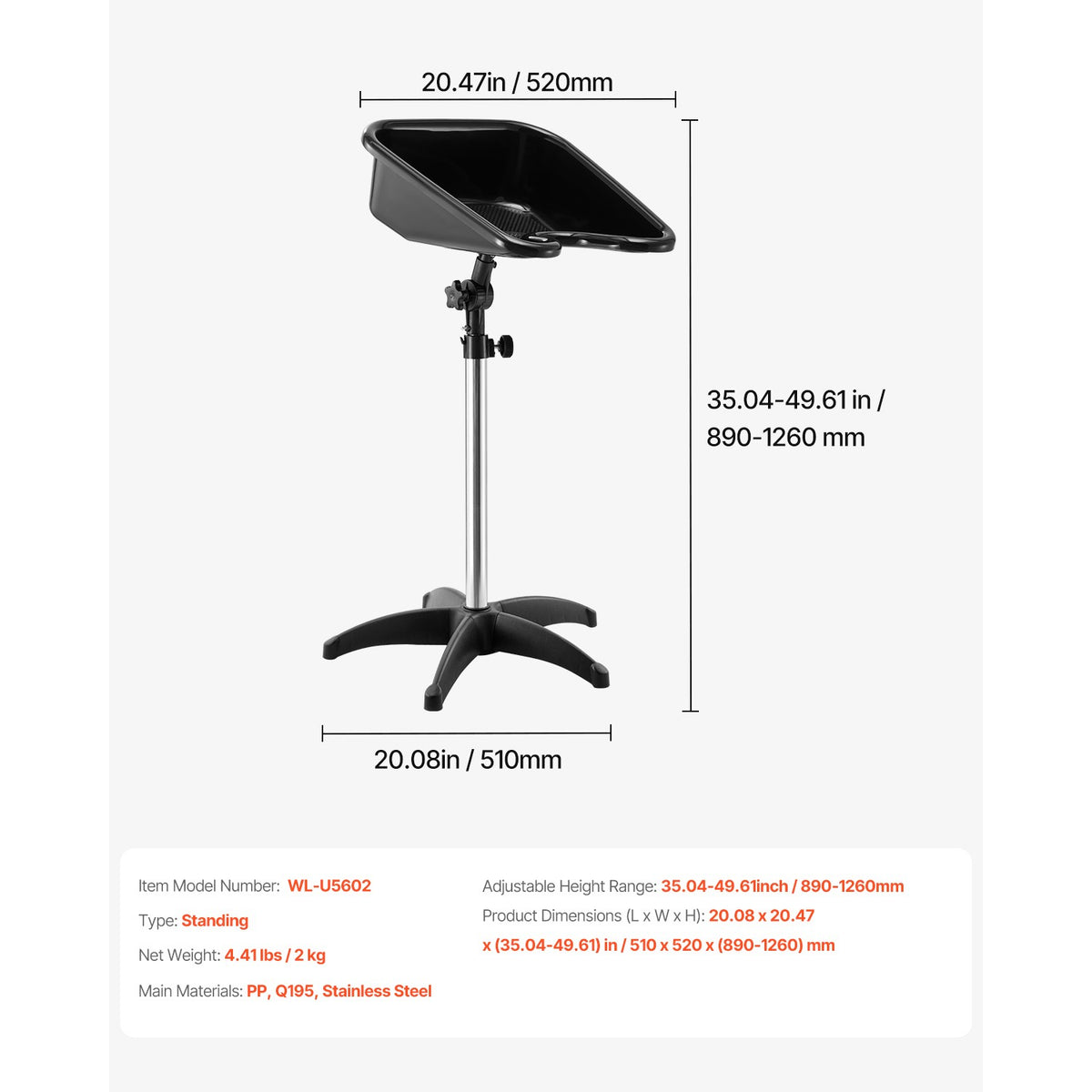 Portable Shampoo Basin with Adjustable Height & Drain Hose for Salon & Home