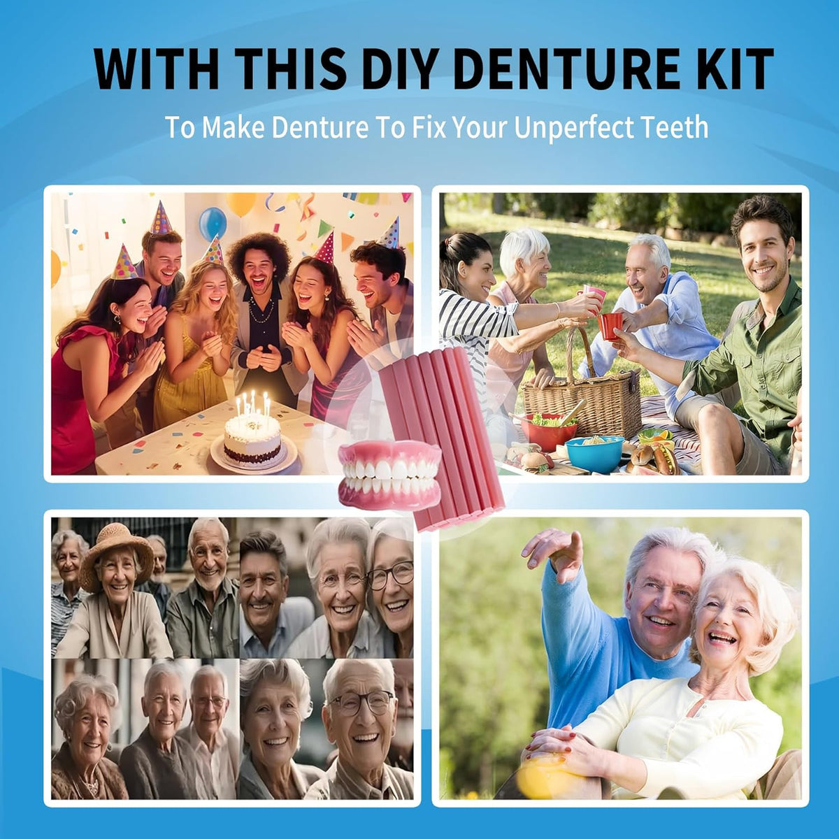 DIY Denture Kit Full Set of Top & Bottom Fake Teeth for At-Home Smile