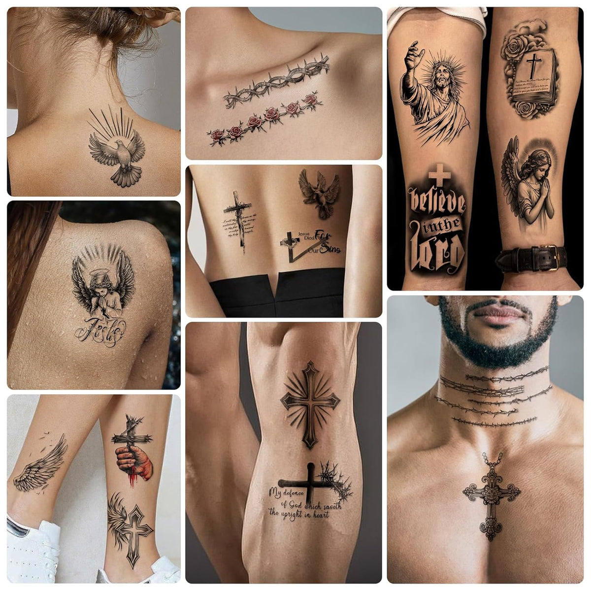 77 Sheets Christian Temporary Tattoos - Religious Crosses, Jesus & Angels