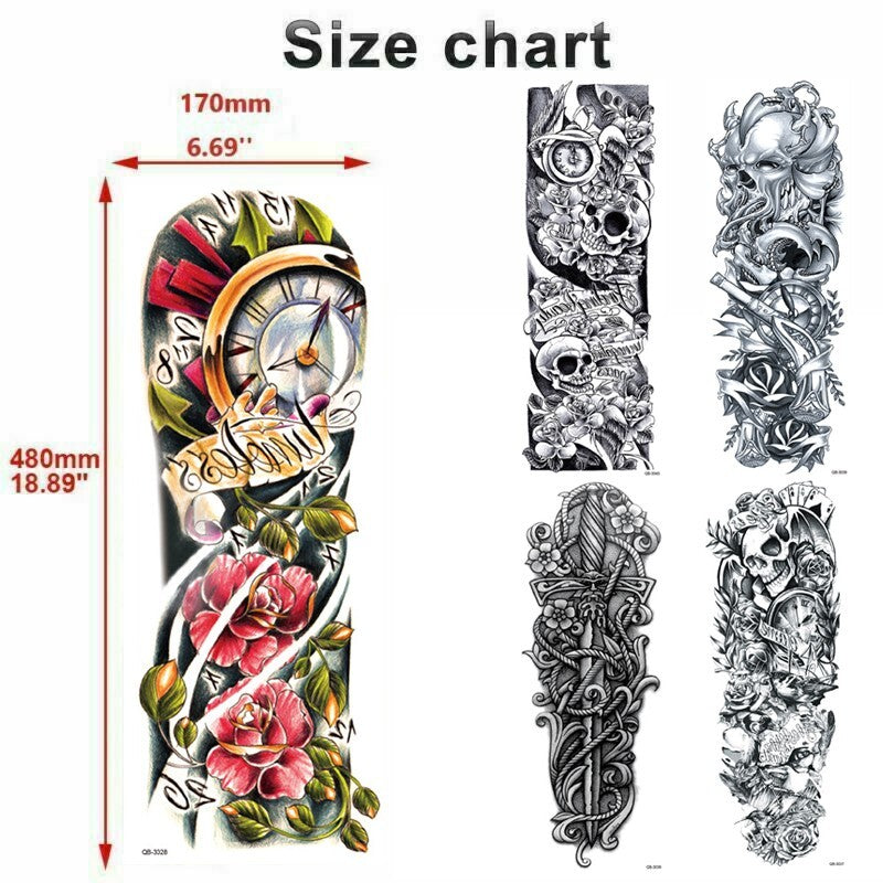 Large Temporary Body Art Arm Tattoo Sleeve 5Pcs Waterproof, 48x17 cm