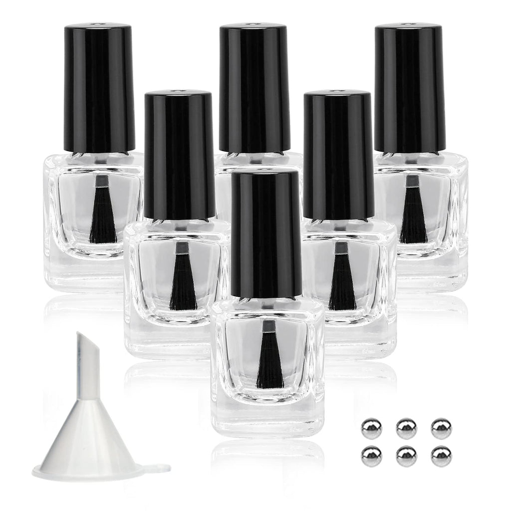 6PCS Reusable Glass Nail Polish Bottles with Funnels - 5ML Travel Set