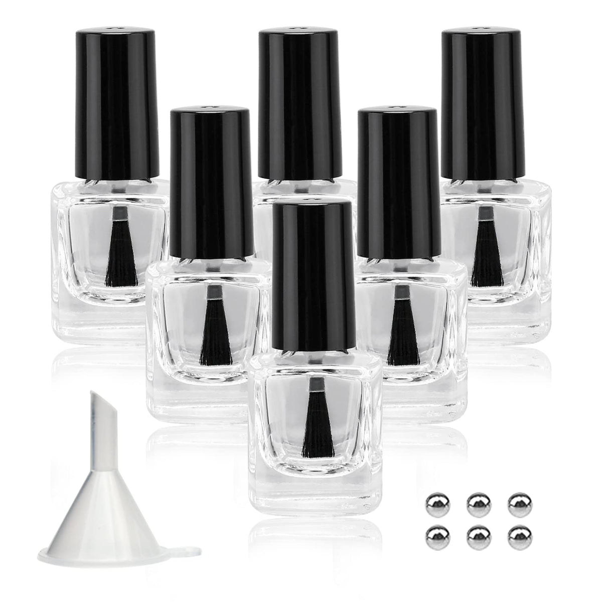 6PCS Reusable Glass Nail Polish Bottles with Funnels - 5ML Travel Set