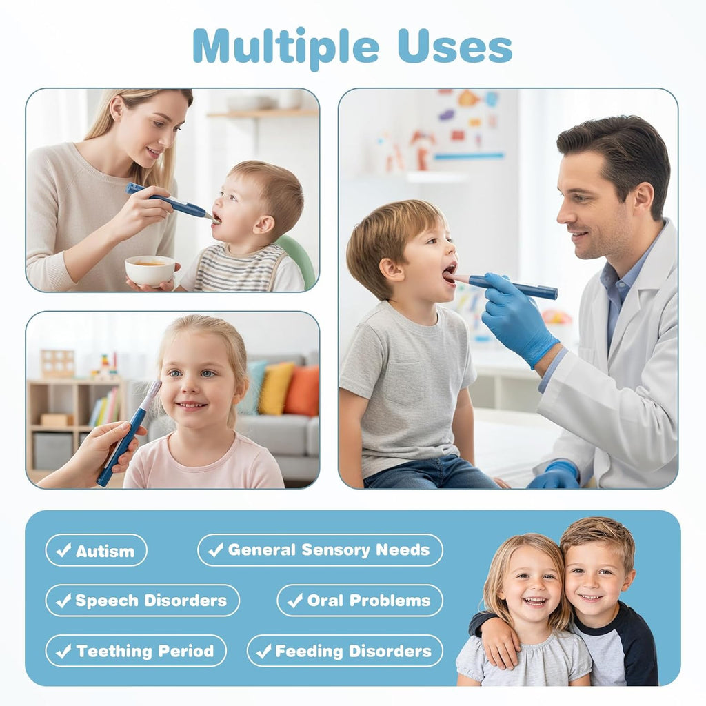 Oral Motor Vibration Therapy Kit with 7 Textured Silicone Heads & Rechargeable Handle