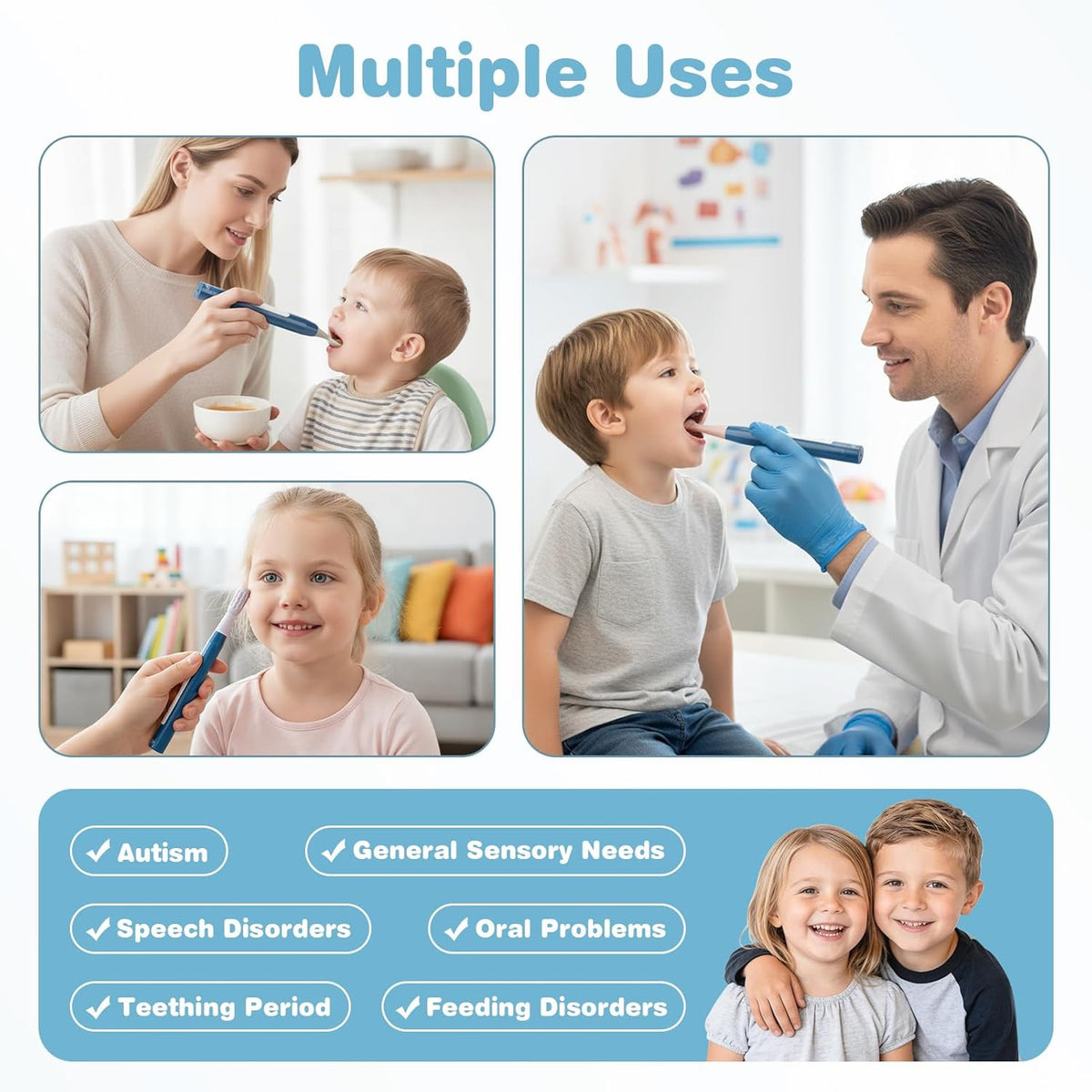 Oral Motor Vibration Therapy Kit with 7 Textured Silicone Heads & Rechargeable Handle
