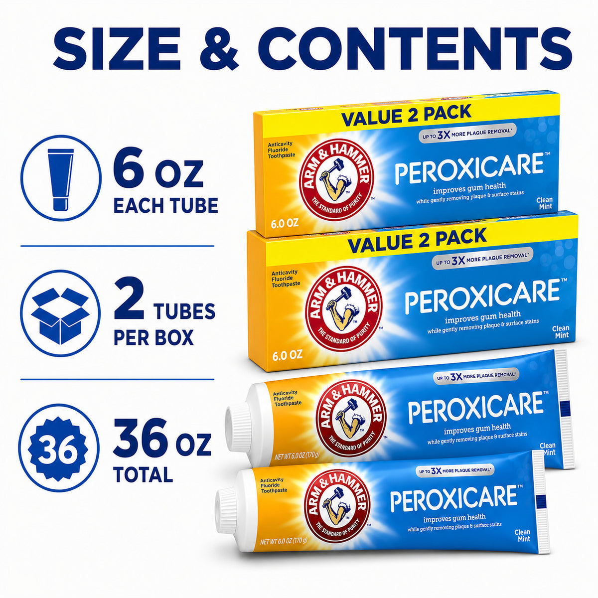 Arm & Hammer Peroxicare Fluoride Toothpaste 6 Pack - Fresh Mint, White Teeth