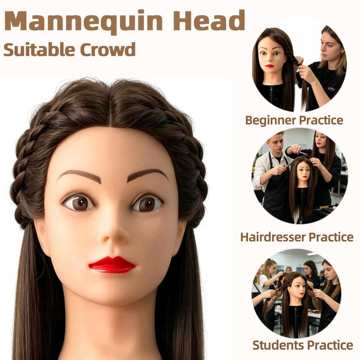Mannequin Head for Cosmetology Practice 28-Inch Synthetic Hair Styling