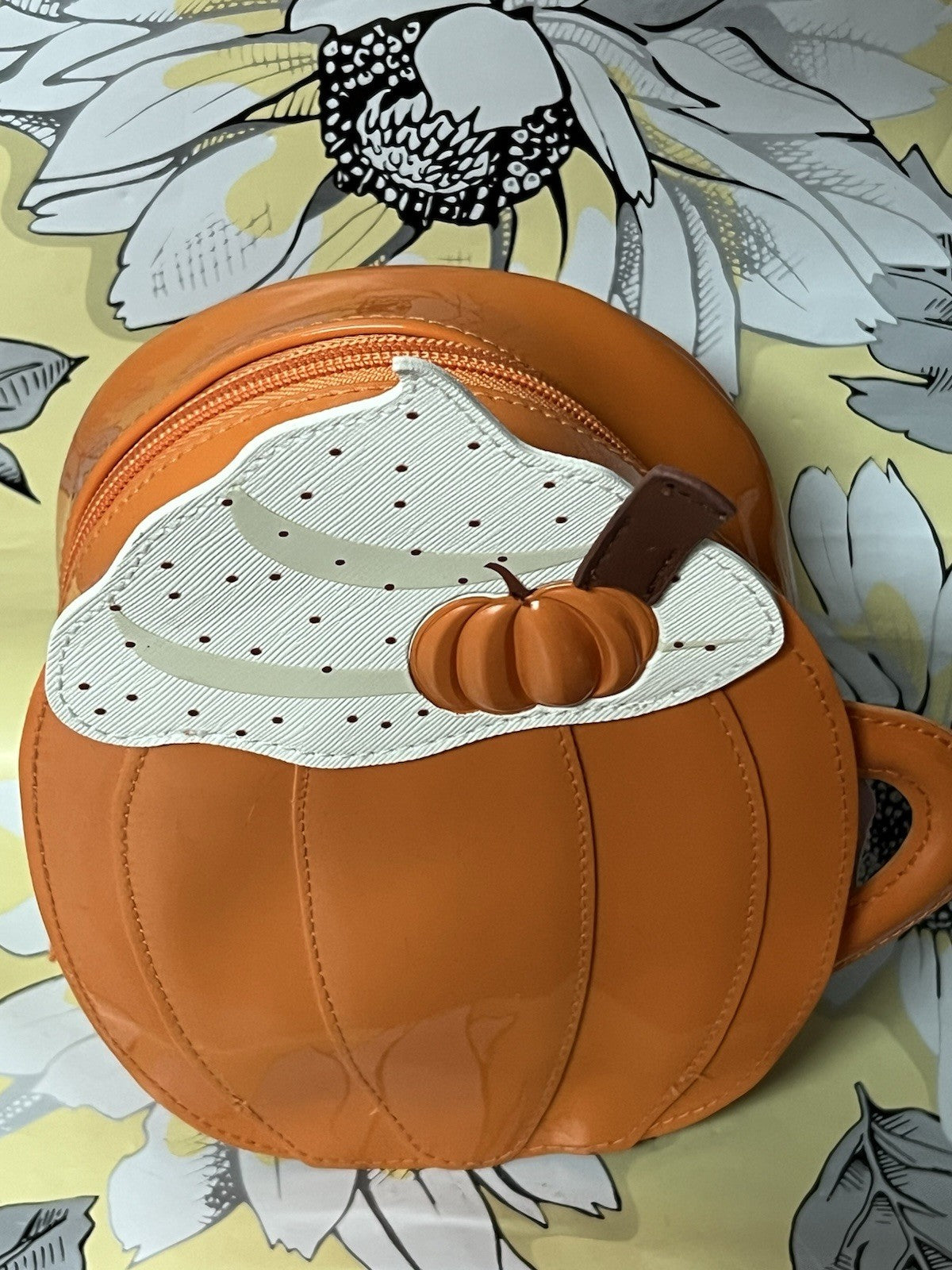 Autumn Pumpkin Latte Cosmetic Bag - Fall Orange Pouch for Travel & Makeup