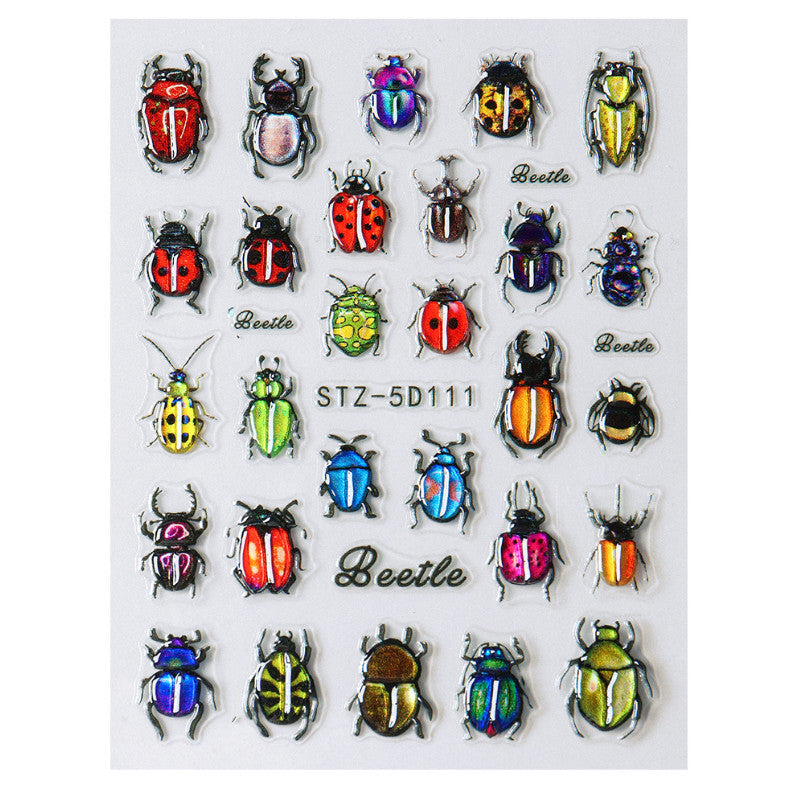 Self-Adhesive 5D Beetle Nail Art Stickers for DIY Manicure - 1 Sheet