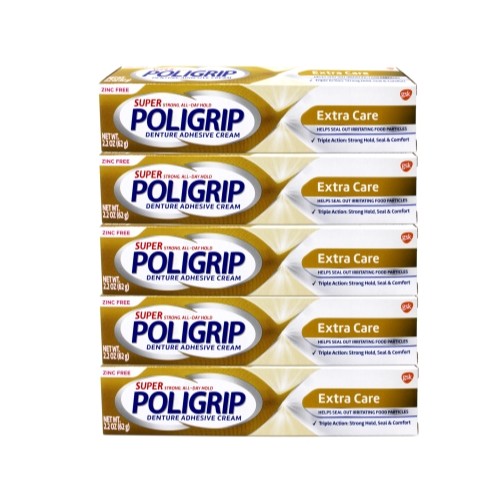 Denture Adhesive Cream 5 Pack - Extra Hold, 2.2 oz each