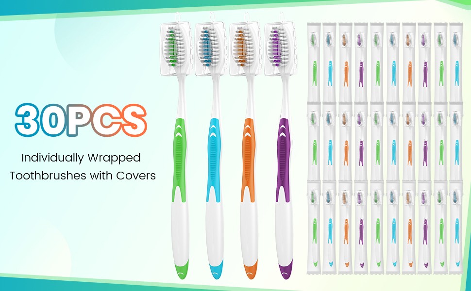 Disposable Toothbrush Set with Covers - 30 Pack, Portable & Hygienic