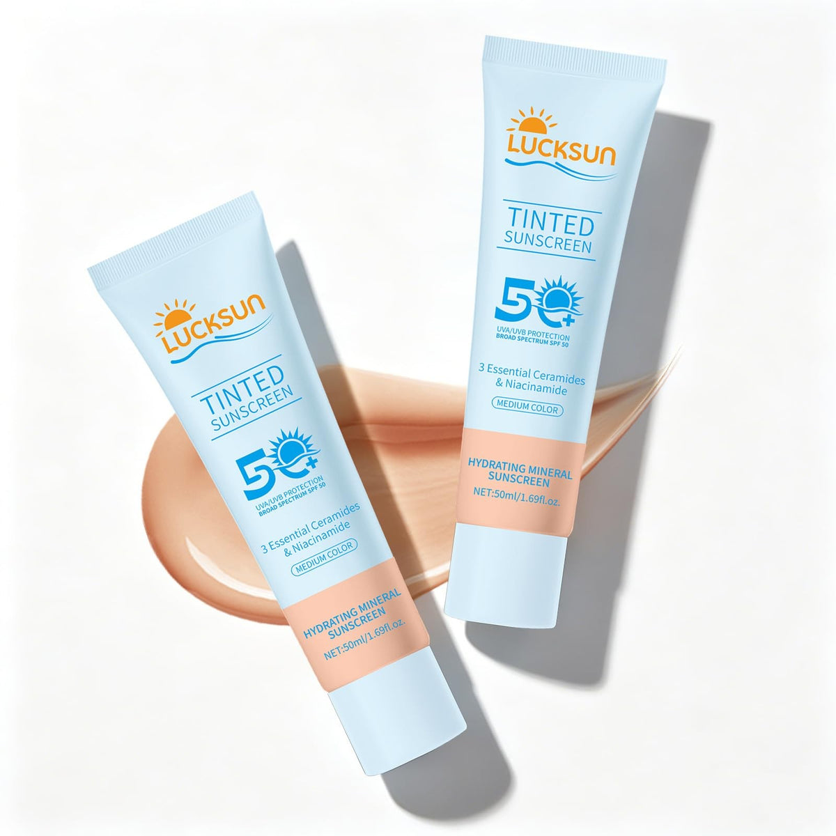 SPF 50 Tinted Sunscreen for Face - Hydrating, Broad Spectrum Sun Protection, 2 Pack