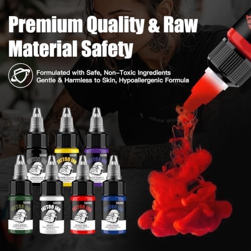 Tattoo Ink Set 7 Colors 0.65oz/20ml Long Lasting Body Art Inks