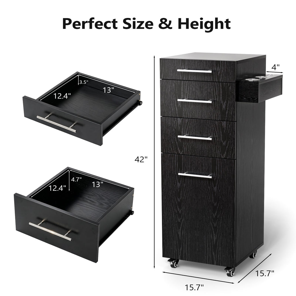 Salon Storage Cart with Lockable Wheels & Adjustable Shelves for Spas
