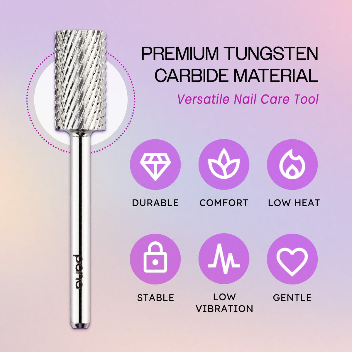 1/8 Inch Shank Flat Top Carbide Nail Drill Bit - Coarse Grit, Silver
