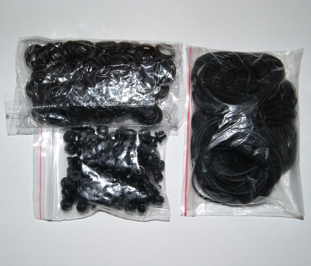 100 Black Tattoo Grommets, 100 Rubber Bands & 100 O-Rings set