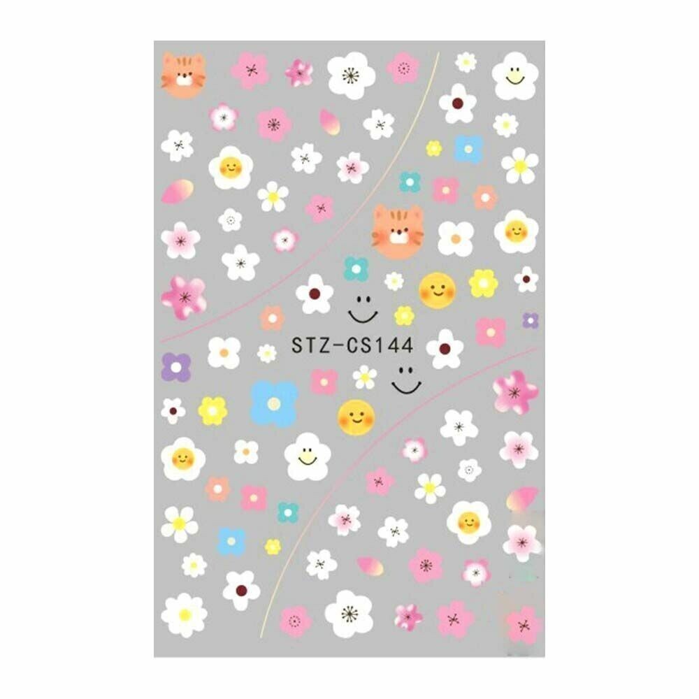 Summer Flower & Cat Nail Art Stickers - 3D Decals for Nails
