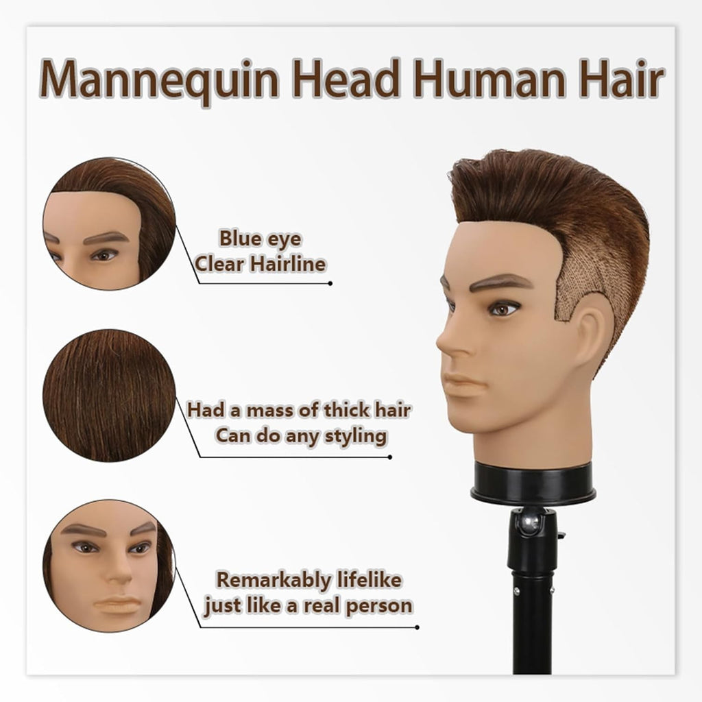 12-Inch Male Barber Mannequin Head with Human Hair for Haircut Practice