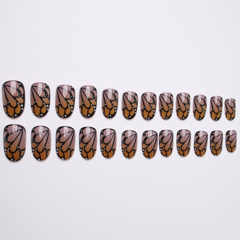48 Pcs Gradient Butterfly Wing Almond Press-On Nails Fairy Nude Fake Nails