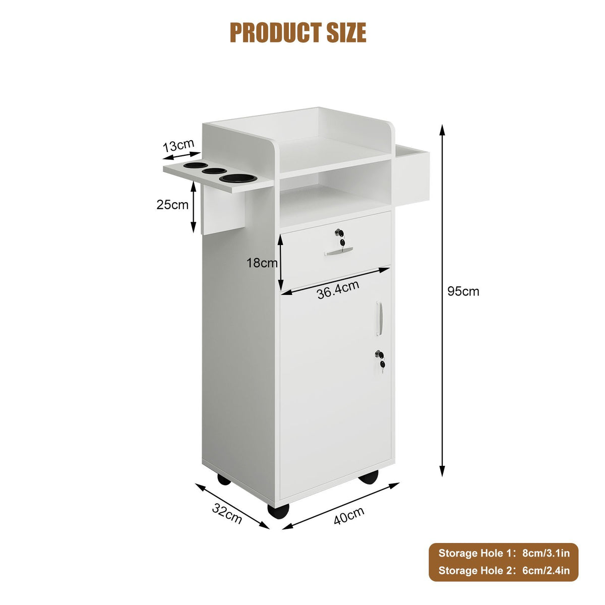 Rolling Hair Styling Station Barber Cabinet with Lockable Wheels and Storage