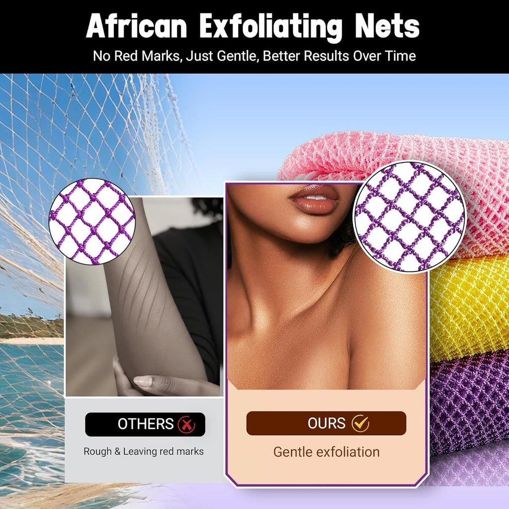 African Net Sponge 3 Pieces Exfoliating Body Scrubber Loofah Bath Sponge