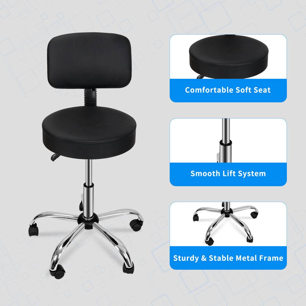Adjustable Swivel Salon Stool Chair with Hydraulic Lift & Back Support