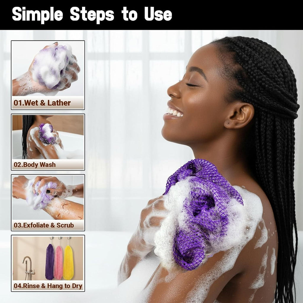 African Net Sponge 3 Pieces Exfoliating Body Scrubber Loofah Bath Sponge