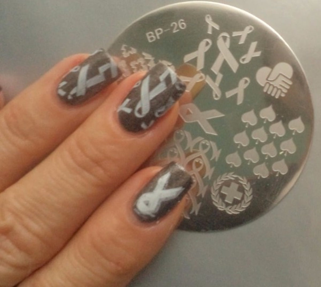 Nail Art Stamping Plate Breast Cancer Support Ribbon Design for Manicure