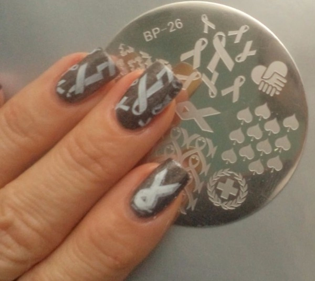 Nail Art Stamping Plate Breast Cancer Support Ribbon Design for Manicure