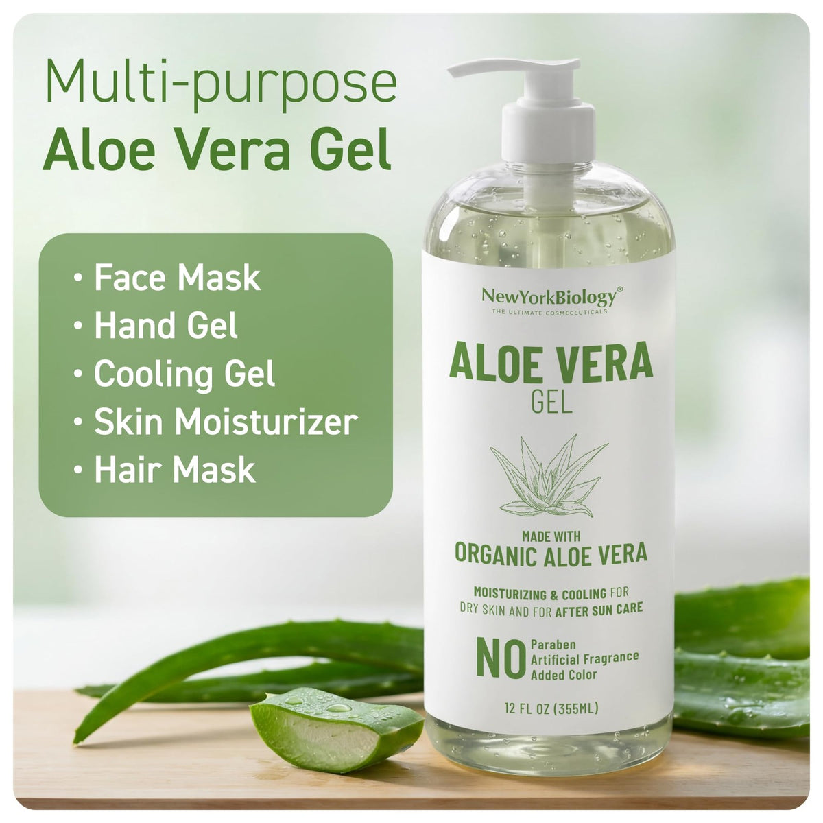 Aloe Vera Gel 12 Fl Oz - Natural Moisturizer & After Sun Skin Care