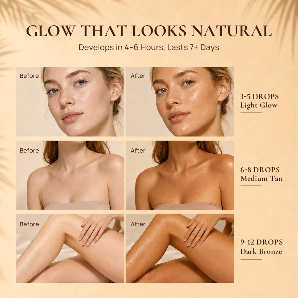 Self Tanning Drops for Face & Body - Natural Glow, Hydrating & Safe