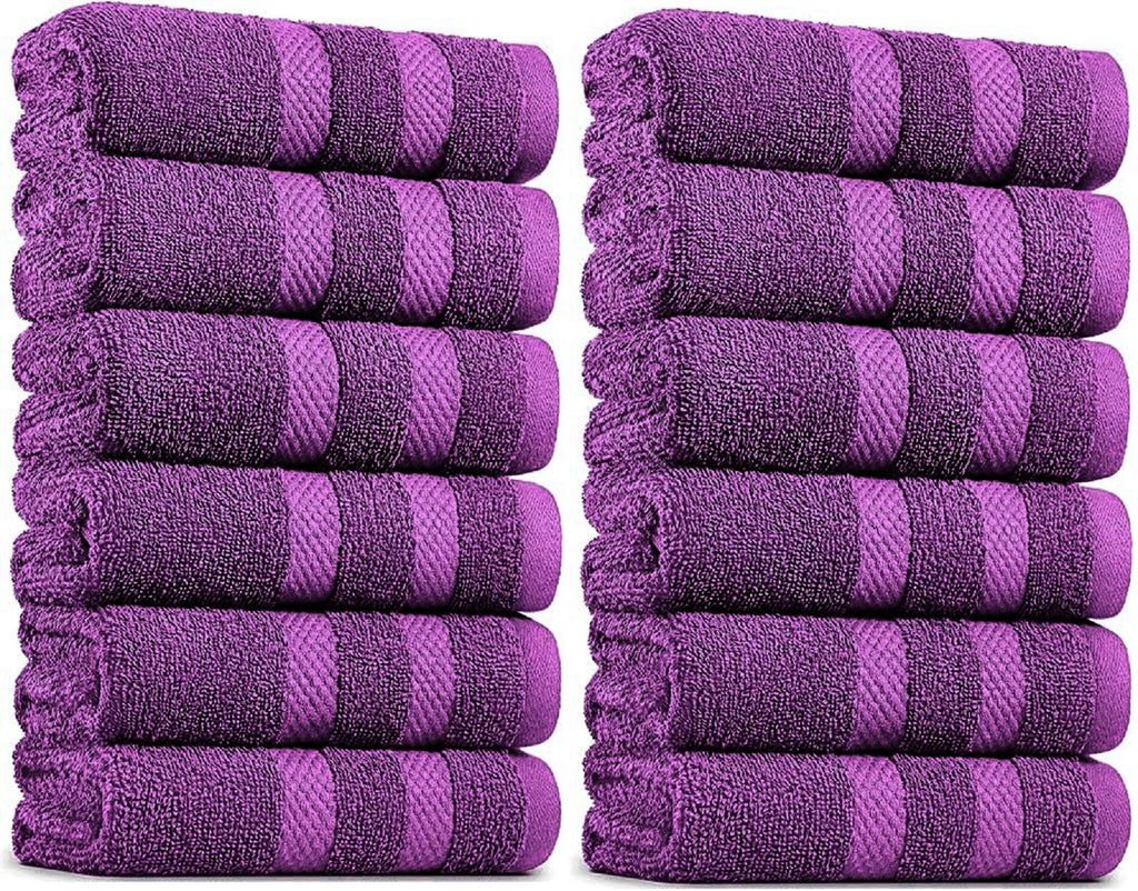 100% Cotton Hand Bath Towels Set for Spa Hotel Salon 12pcs Purple